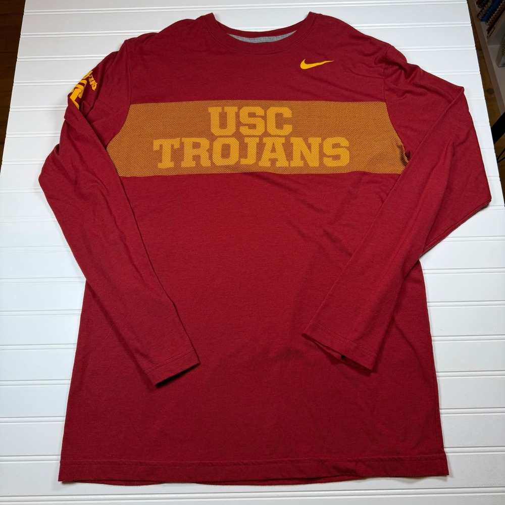 Nike USC Trojans Mens Long Sleeve Shirt Cardinal Red Gold Large NCAA Fan Gear